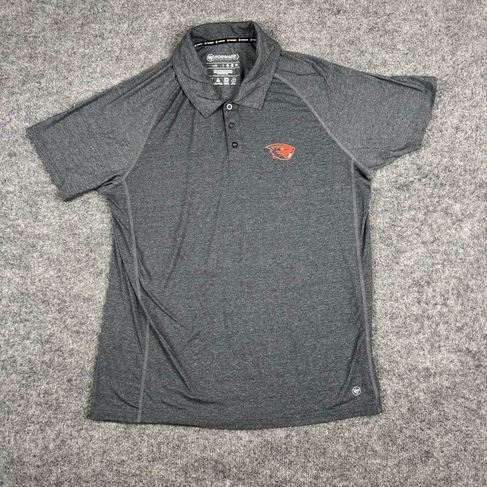 47 Brand Polo Mens Size L Gray Oregon State Beavers NCAA Athletic Short Sleeve
